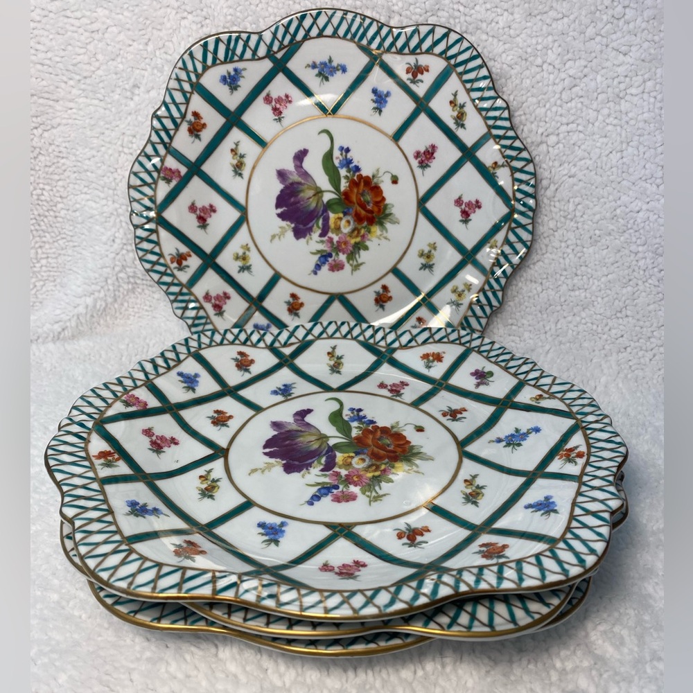 RARE: Set of 4 Vintage HF Elios Hand Painted Porcelain Plates